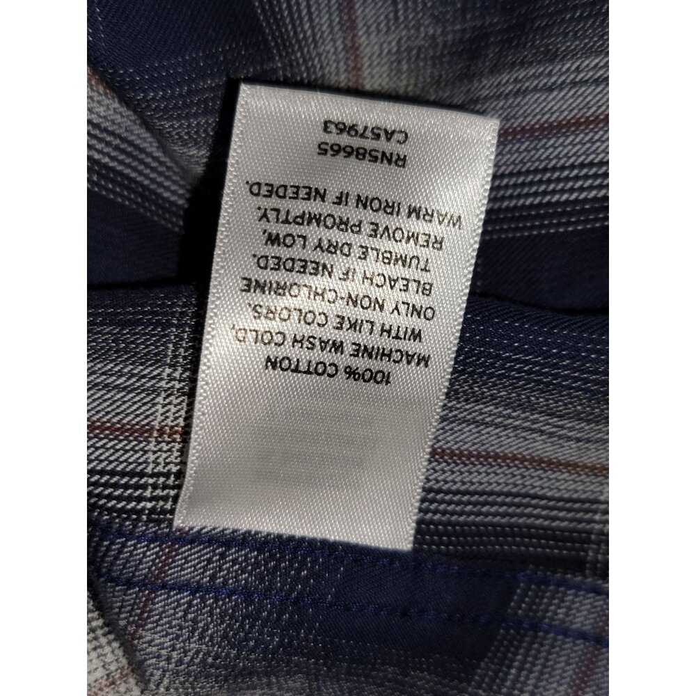 Nordstrom Mens Trim Fit Long Sleeve Blue & White Plaid Button-Up Shirt 100% Cott - Picture 4 of 5